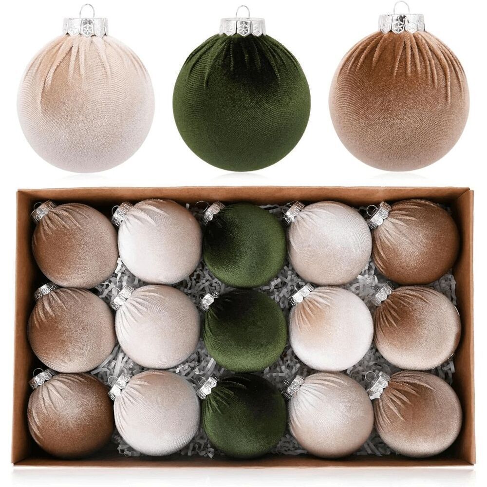 Brand New Luxe Velvet Christmas Ornaments 15 Pcs Flocked Balls Shatterproof Floc